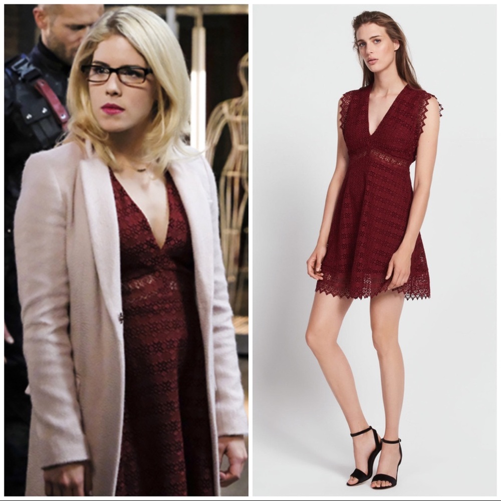 Sandro “Lindsey” Bordeaux Lace Mini Dress 1 (US S)